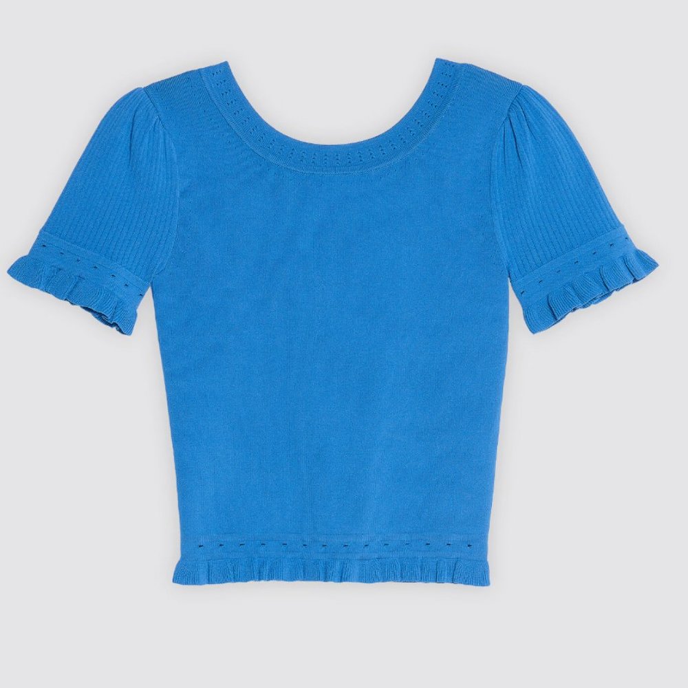 Sandro 2018 Azure Ruffle-Detail Round Neck Jumper - Picture 4 of 4